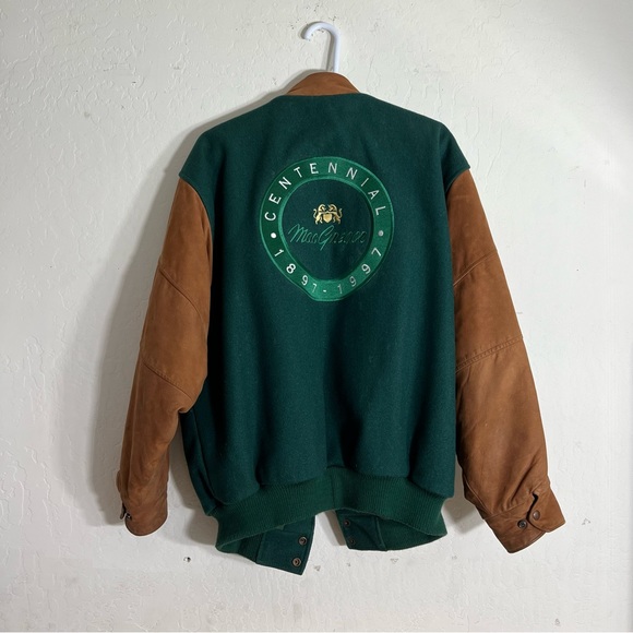 MacGregor Centennial Varsity Jacket Aureus Limited Green Brown Wool Leather Larg - Picture 2 of 9